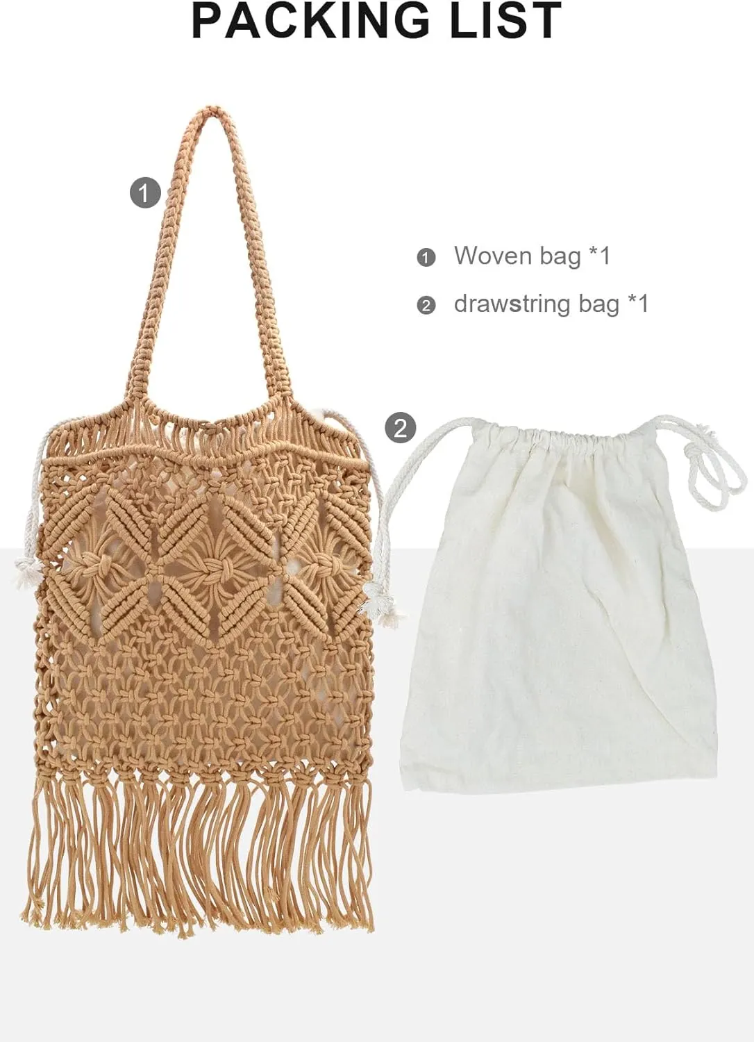 TeeYee Boho Crochet Summer Handbag Handmade Cotton Rope Knit Shoulder Bags for Women Bohemia Tote for Travel