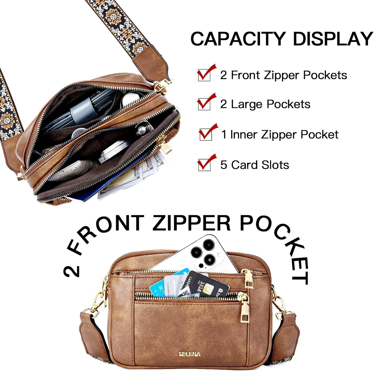 Telena Crossbody Purse for Women Small Crossbody Bags Trendy Vegan Leather with Adjustable Shoulder Strap