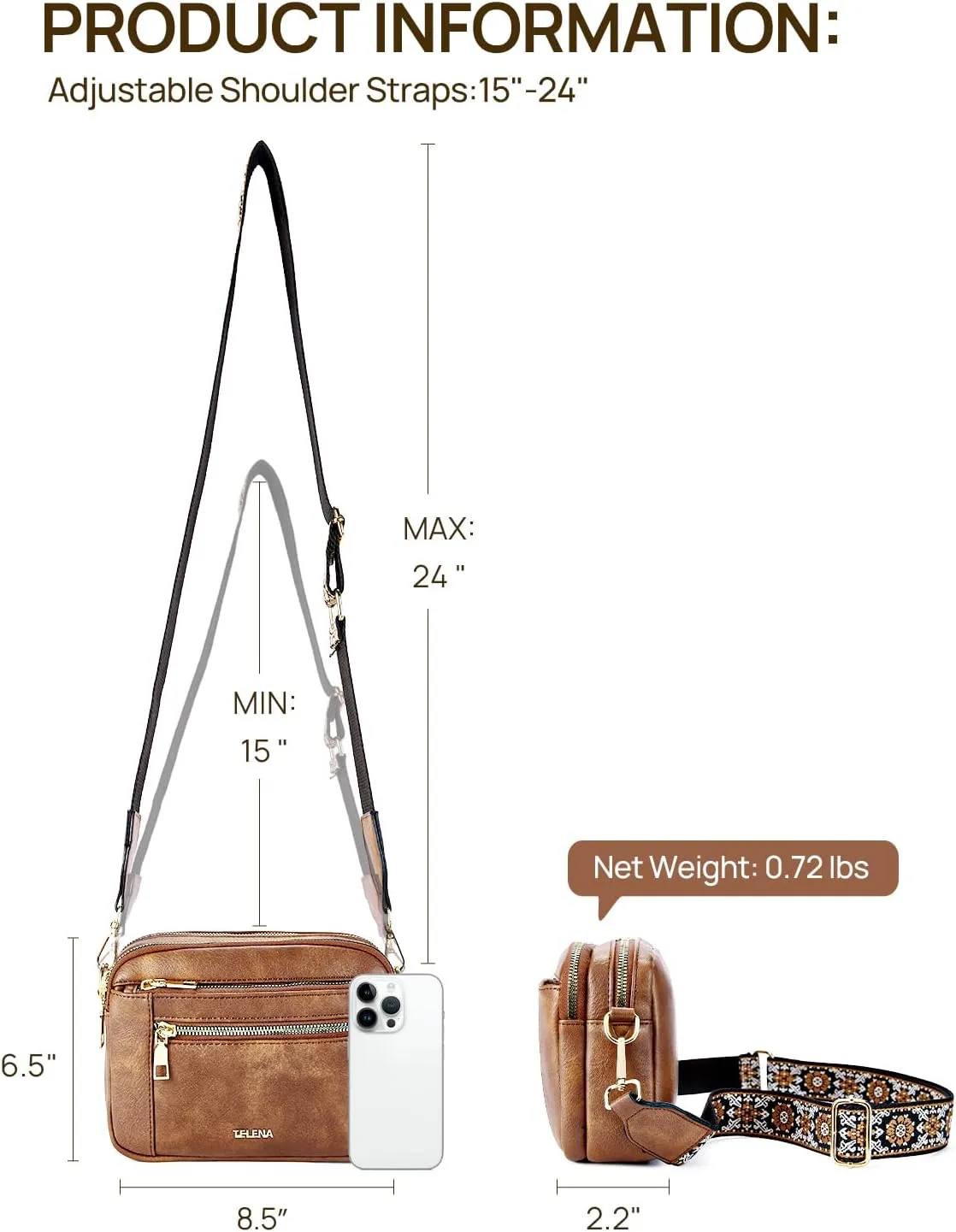 Telena Crossbody Purse for Women Small Crossbody Bags Trendy Vegan Leather with Adjustable Shoulder Strap