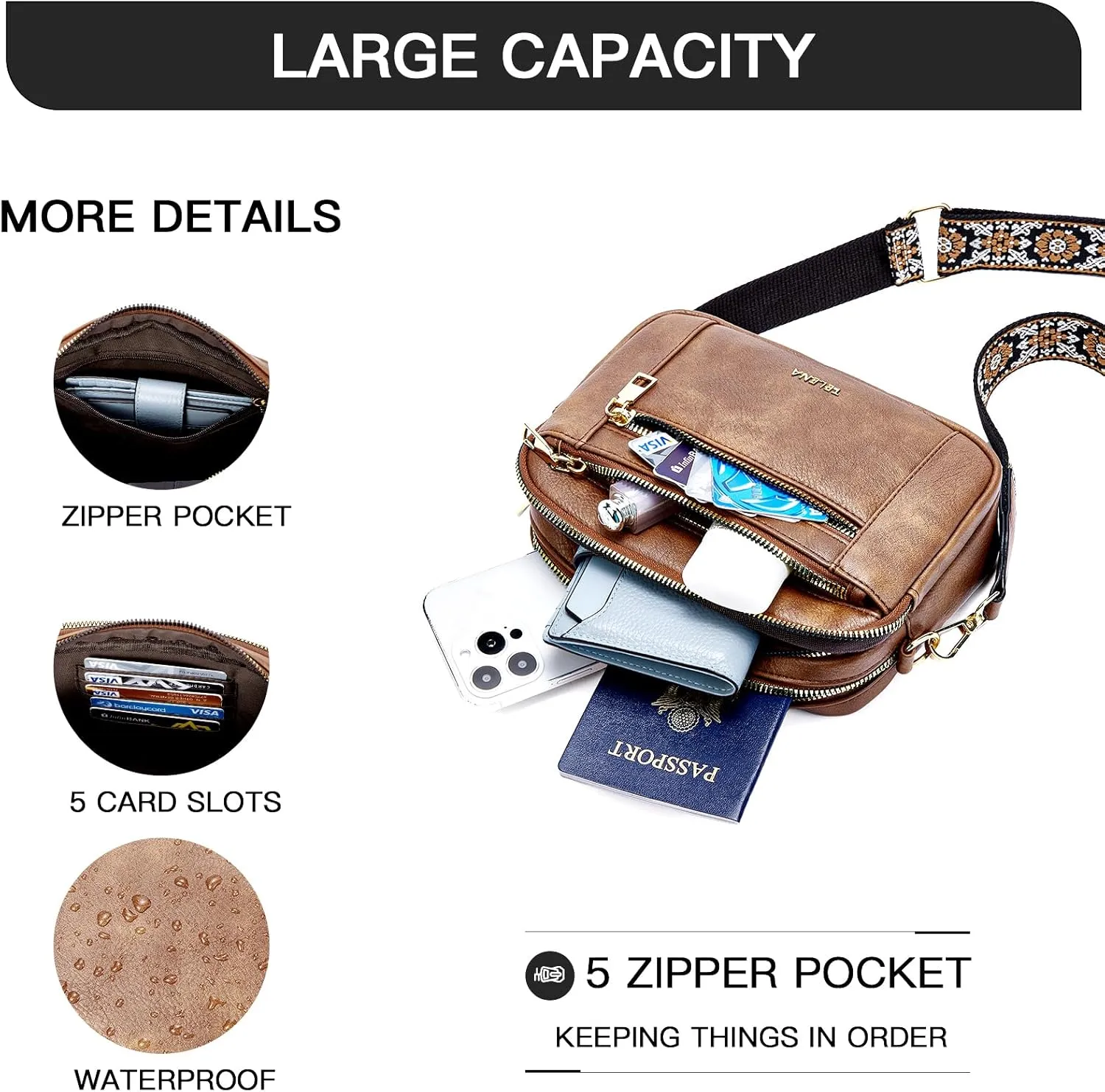 Telena Crossbody Purse for Women Small Crossbody Bags Trendy Vegan Leather with Adjustable Shoulder Strap