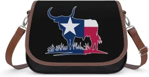 Texas Flag Longhorn Cow Crossbody Bags for Women PU Leather Tote Bag Purse Shoulder Bag for Travel Office