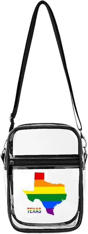 Texas State Map in LGBT Rainbow Flag Clear Stadium Crossbody Bag Small Shoulder Purse Adjustable Strap Handbag for Women Men
