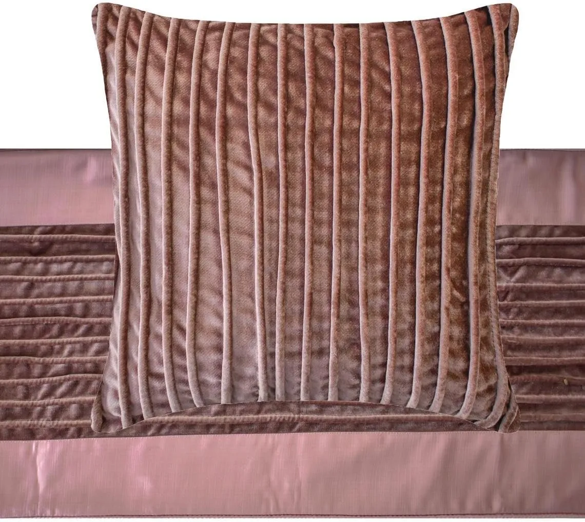 The HomeCentric King/Queen/Twin Mauve Decorative Bed Runner King 90"x18" Bed Runner with Two Pillow Cover, Pintucks, Textured, Satin, Patchwork Bed Scarf on Velvet Fabric - Mystic Mauve