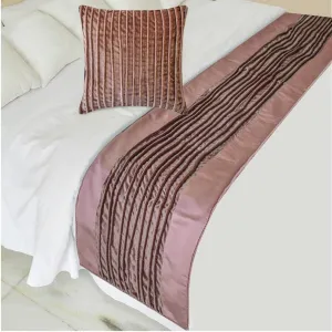 The HomeCentric King/Queen/Twin Mauve Decorative Bed Runner King 90"x18" Bed Runner with Two Pillow Cover, Pintucks, Textured, Satin, Patchwork Bed Scarf on Velvet Fabric - Mystic Mauve