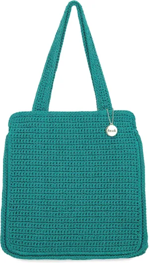 The Sak Ellen Insulated Tote in Crochet, Double Handle Straps, Azure