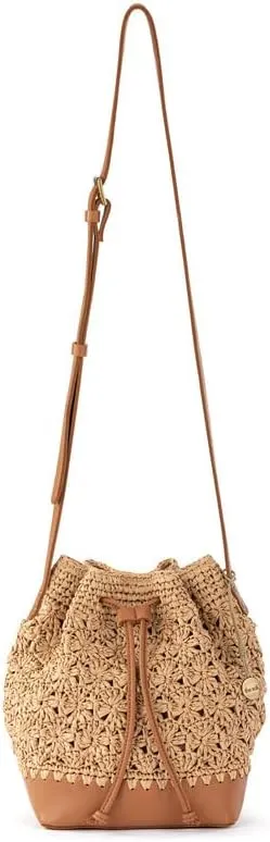 The Sak Ivy Drawstring Bucket Bag in Leather, Convertible Purse with Crossbody Strap