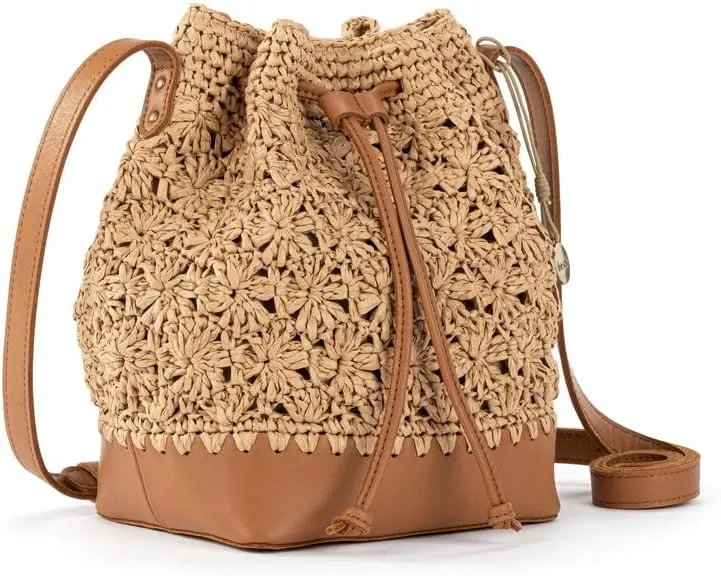 The Sak Ivy Drawstring Bucket Bag in Leather, Convertible Purse with Crossbody Strap