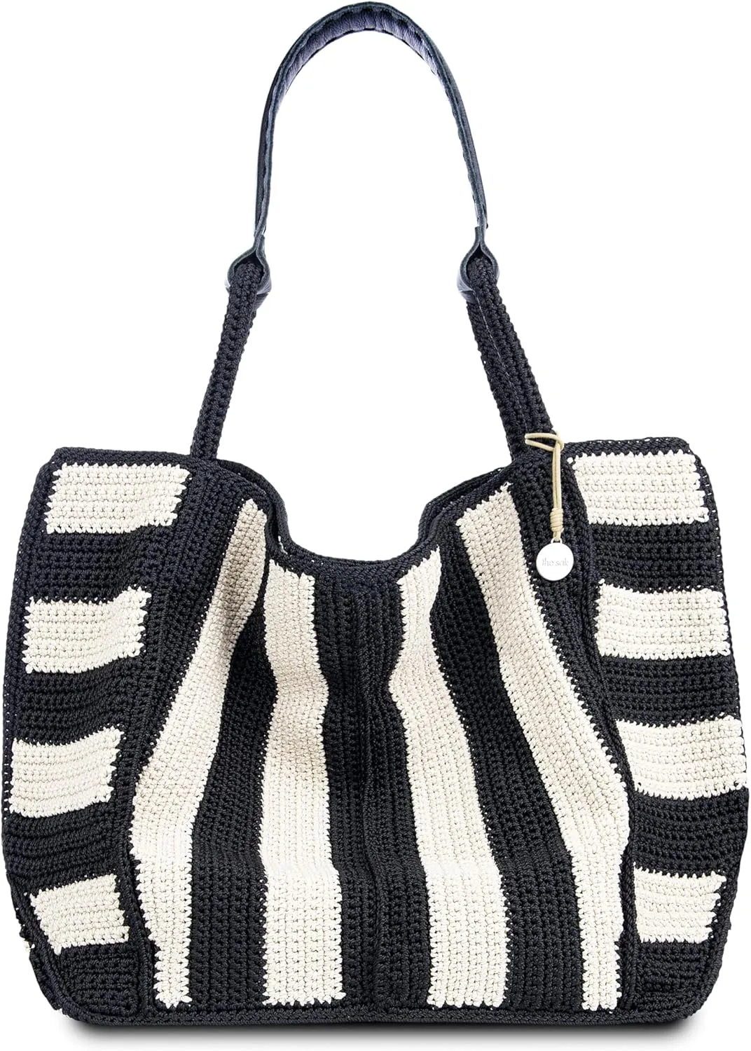The Sak Los Feliz Large Tote Bag - Hand-Crocheted Women's Handbag for Everyday and Travel, Durable, Large Purse With Shoulder Bag Strap and Zipper Pocket, Black Stripe