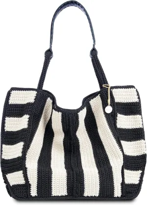 The Sak Los Feliz Large Tote Bag - Hand-Crocheted Women's Handbag for Everyday and Travel, Durable, Large Purse With Shoulder Bag Strap and Zipper Pocket, Black Stripe