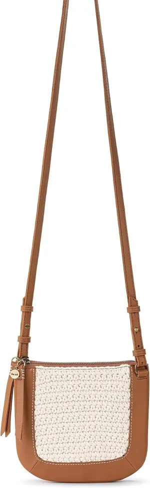 The Sak Paloma Double Crossbody in Leather and Crochet, Adjustable Crossbody Strap, Tobacco