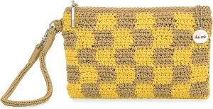 The Sak Vita Wristlet in Crochet, Single Wrist Strap, Lemon Drop Check