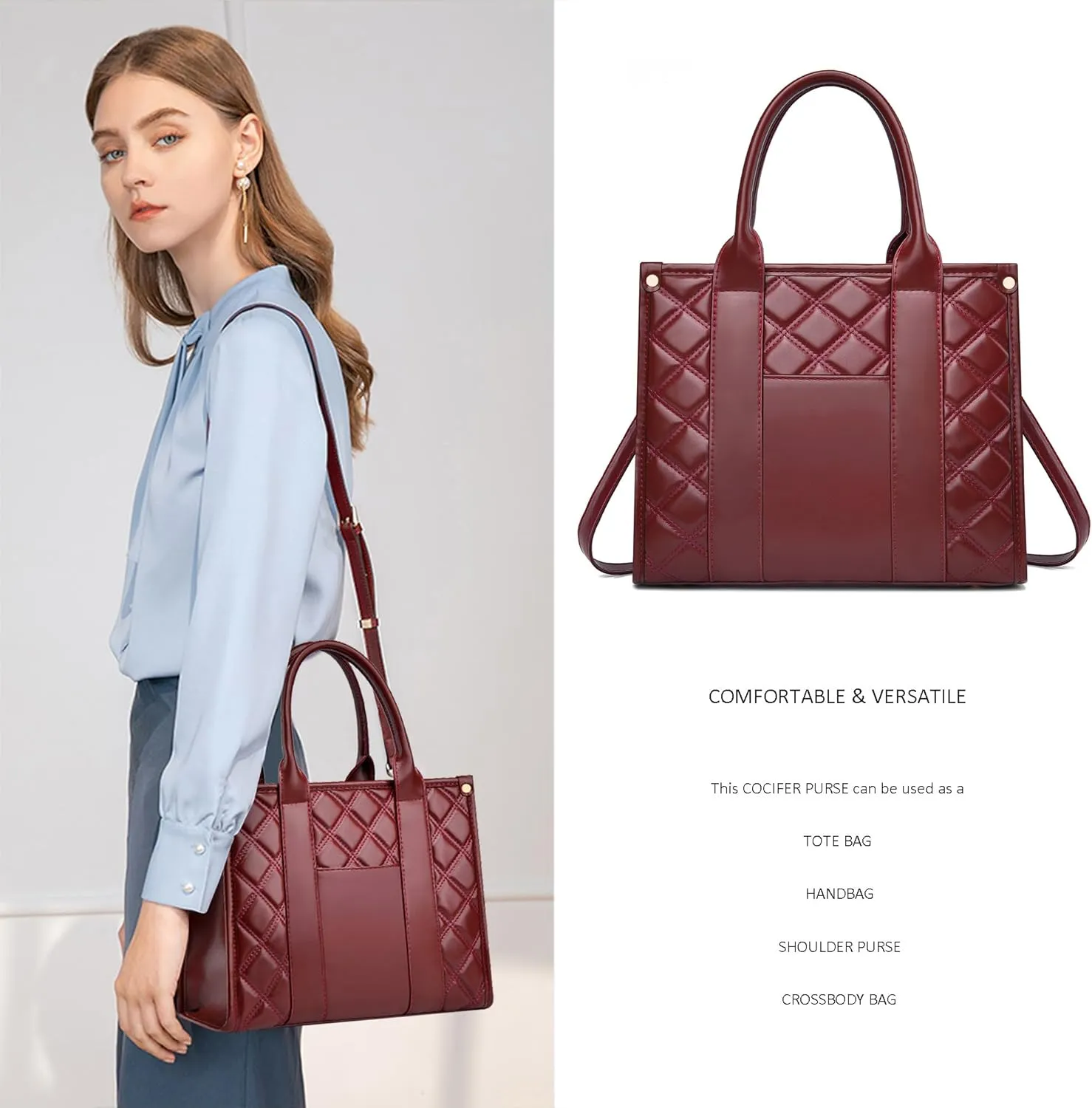The Tote Bag Crossbody Purses for Women Shoulder Bag Handbags PU Leather Top Handle Bags with zipper