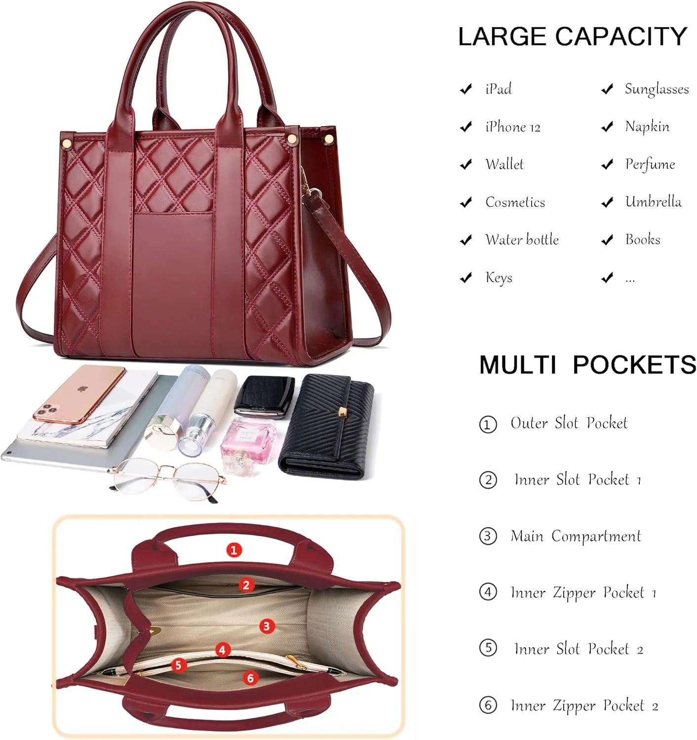 The Tote Bag Crossbody Purses for Women Shoulder Bag Handbags PU Leather Top Handle Bags with zipper