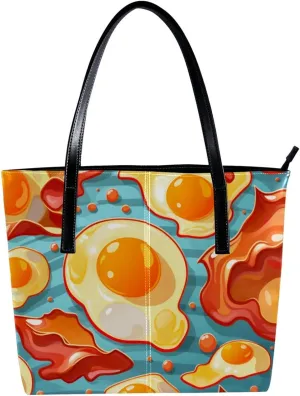 The Tote Bag For Women,Bags For Women,Reusable Shopping Bags,Breakfast Bacon and Eggs Handbags