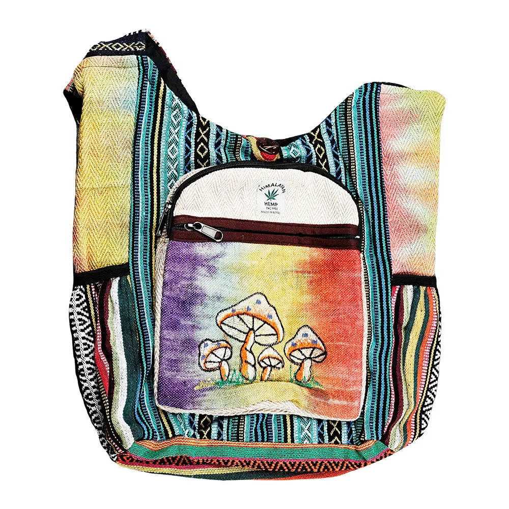 ThreadHeads Himalayan Hemp Tie Dye Mushroom Patchwork Shoulder Bag | 17" x 15"