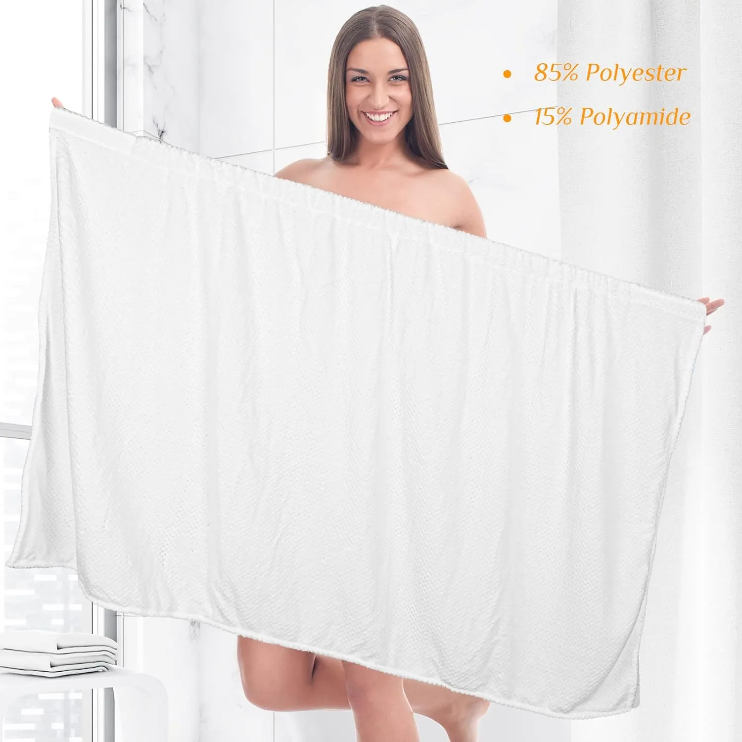 Tigeen 2 Pcs Towel Wrap for Women Lightweight Spa Robe with Adjustable Closure Elastic Top Soft Bathrobe Spa Wrap (XXL-4XL,White)
