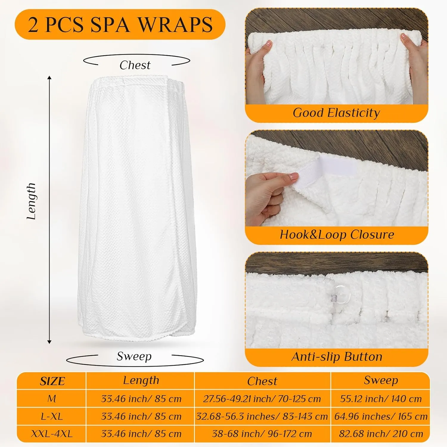Tigeen 2 Pcs Towel Wrap for Women Lightweight Spa Robe with Adjustable Closure Elastic Top Soft Bathrobe Spa Wrap (XXL-4XL,White)