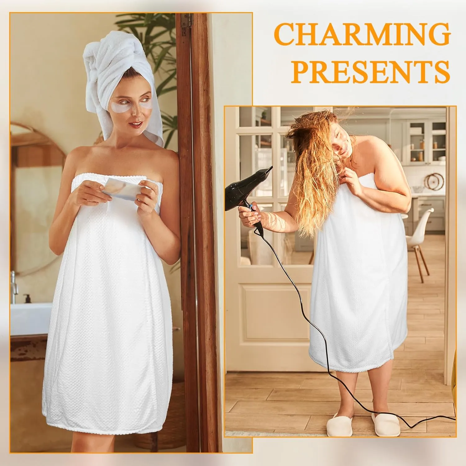 Tigeen 2 Pcs Towel Wrap for Women Lightweight Spa Robe with Adjustable Closure Elastic Top Soft Bathrobe Spa Wrap (XXL-4XL,White)