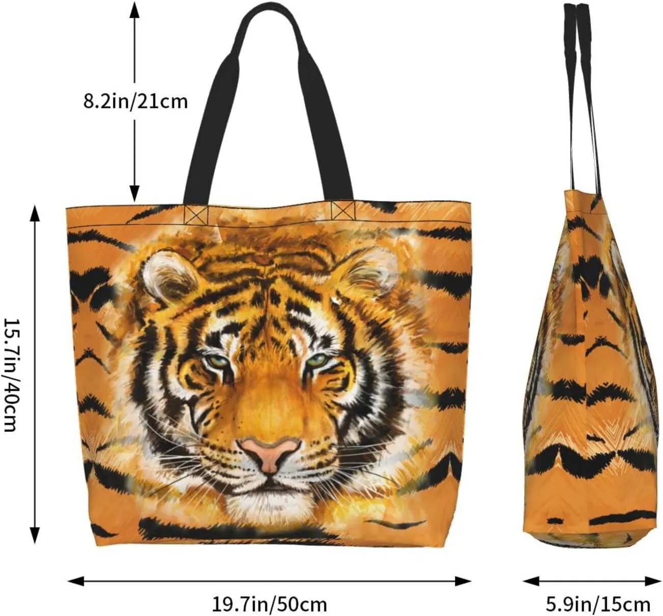 Tiger Shoulder Bag Cool Tiger Bags Storage Handle Shopping Bag Portable Animal Bag