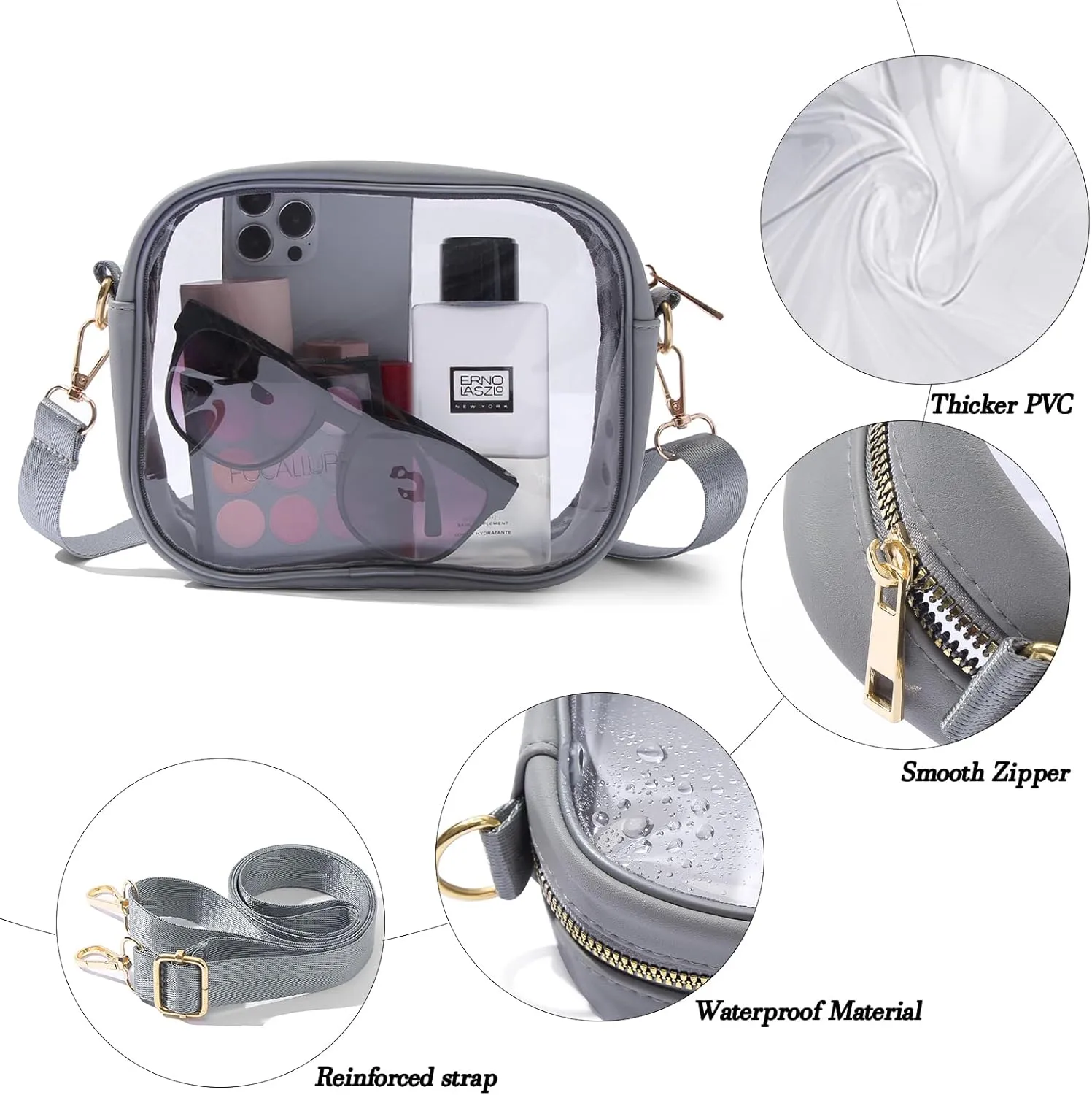 TOBVZOO Clear Bag Stadium Approved, Crossbody Transparent Bag for Concerts Sports Events, Purses for Men & Women