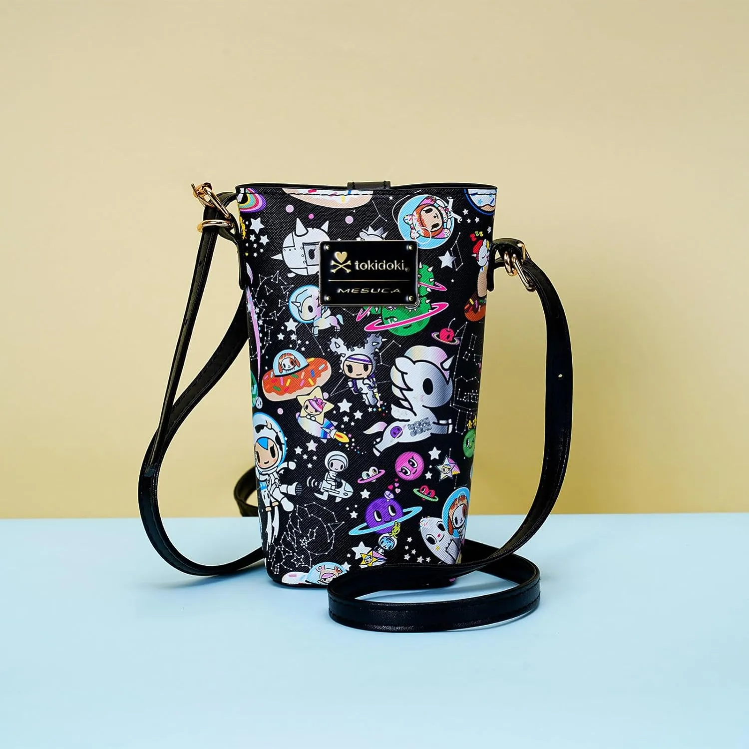 Tokidoki Small PVC Crossbody Purse, Button Cell Phone Bag Mini Shoulder Purse Wallet Smart Phone Pocket with Credit Card (Black)