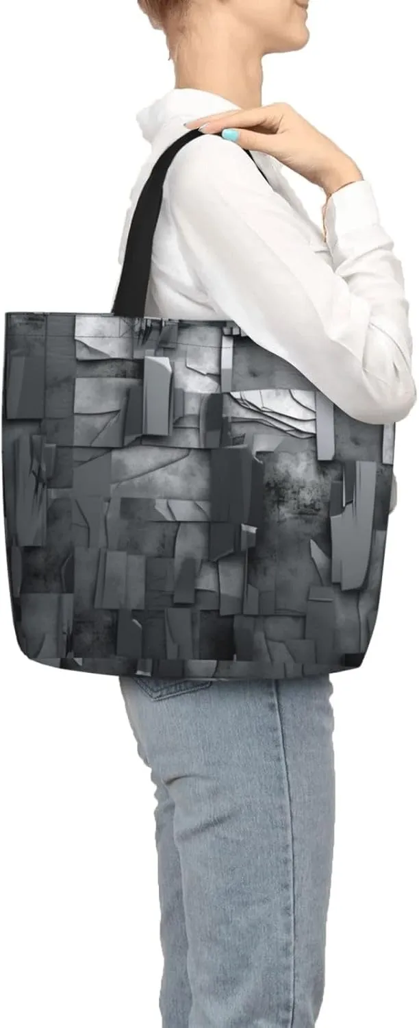 Tote Bag for Women Abstract Gray Shoulder Bag with Zipper Handbag Large Capacity Reusable Grocery Bag