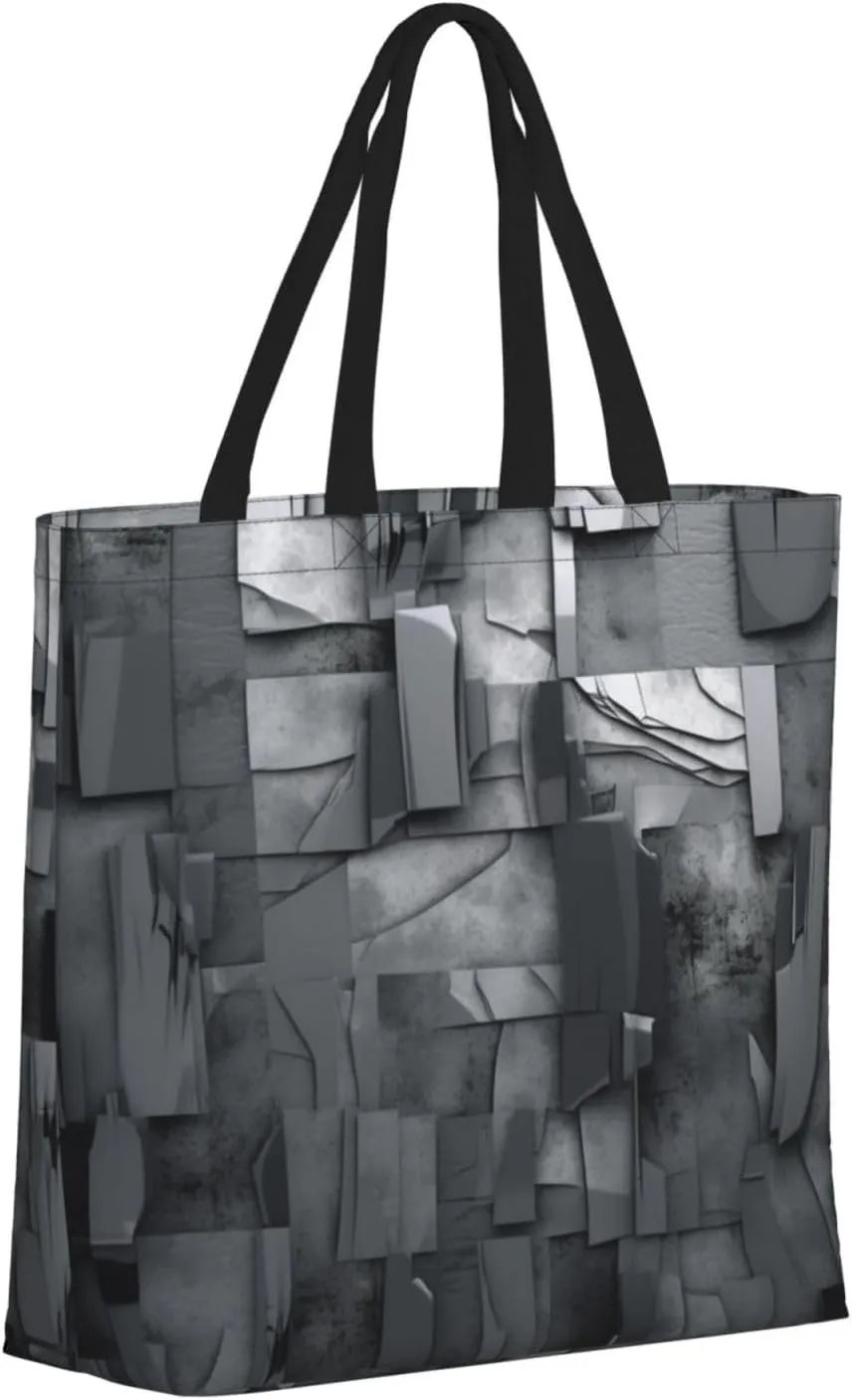 Tote Bag for Women Abstract Gray Shoulder Bag with Zipper Handbag Large Capacity Reusable Grocery Bag