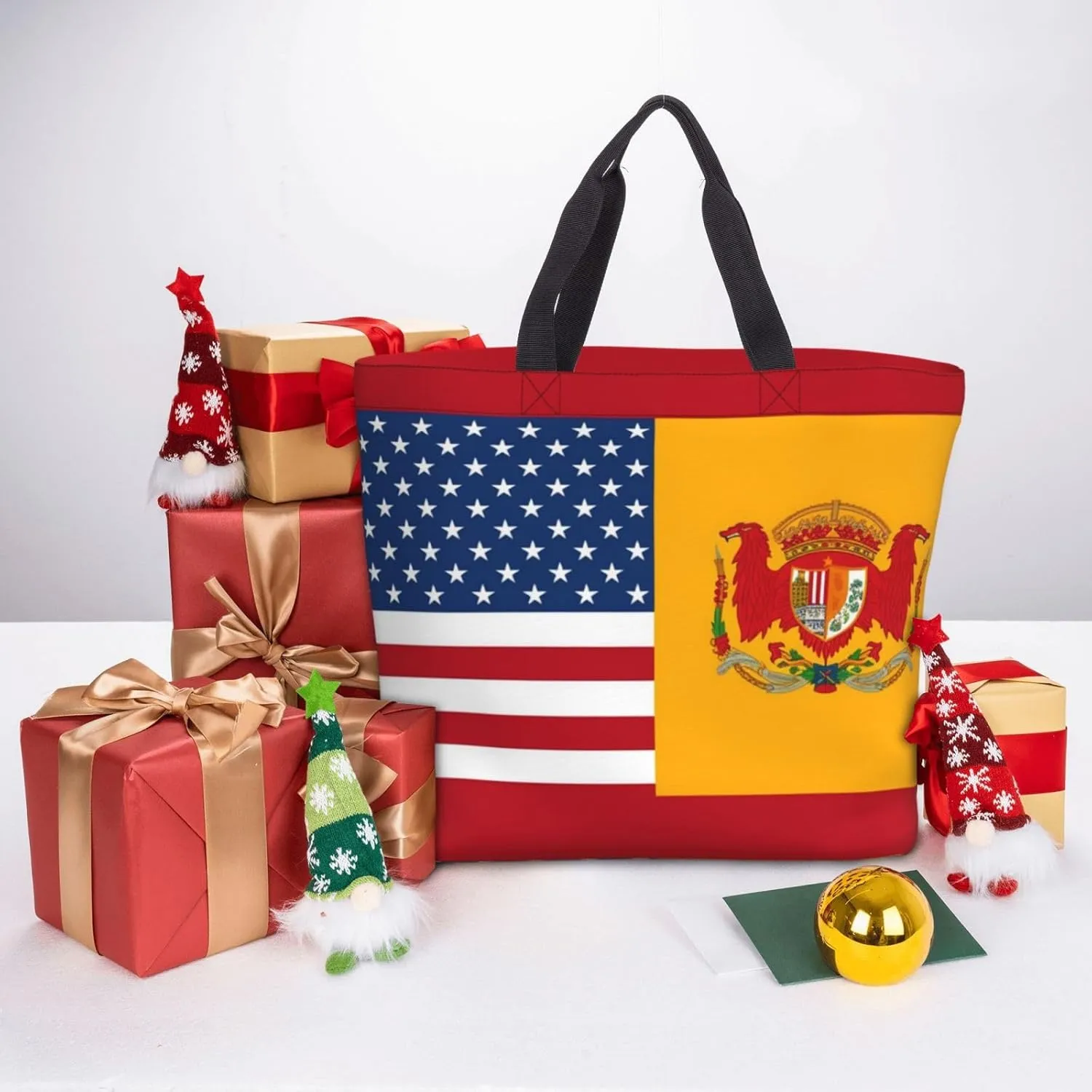 Tote Bag for Women American Spain Flag Shoulder Bag with Zipper Handbag Large Capacity Reusable Grocery Bag
