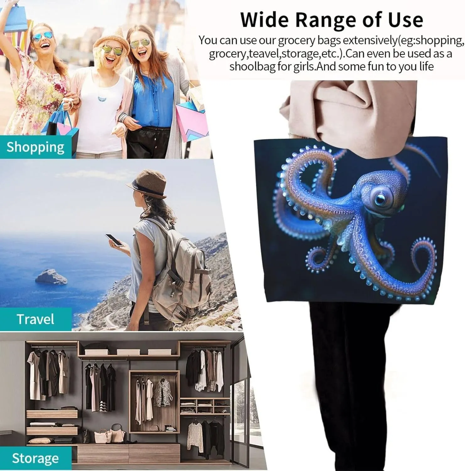 Tote Bag for Women Camouflage Deer Grocery Bag Foldable Shopping Bags Reusable Large Tote Bag