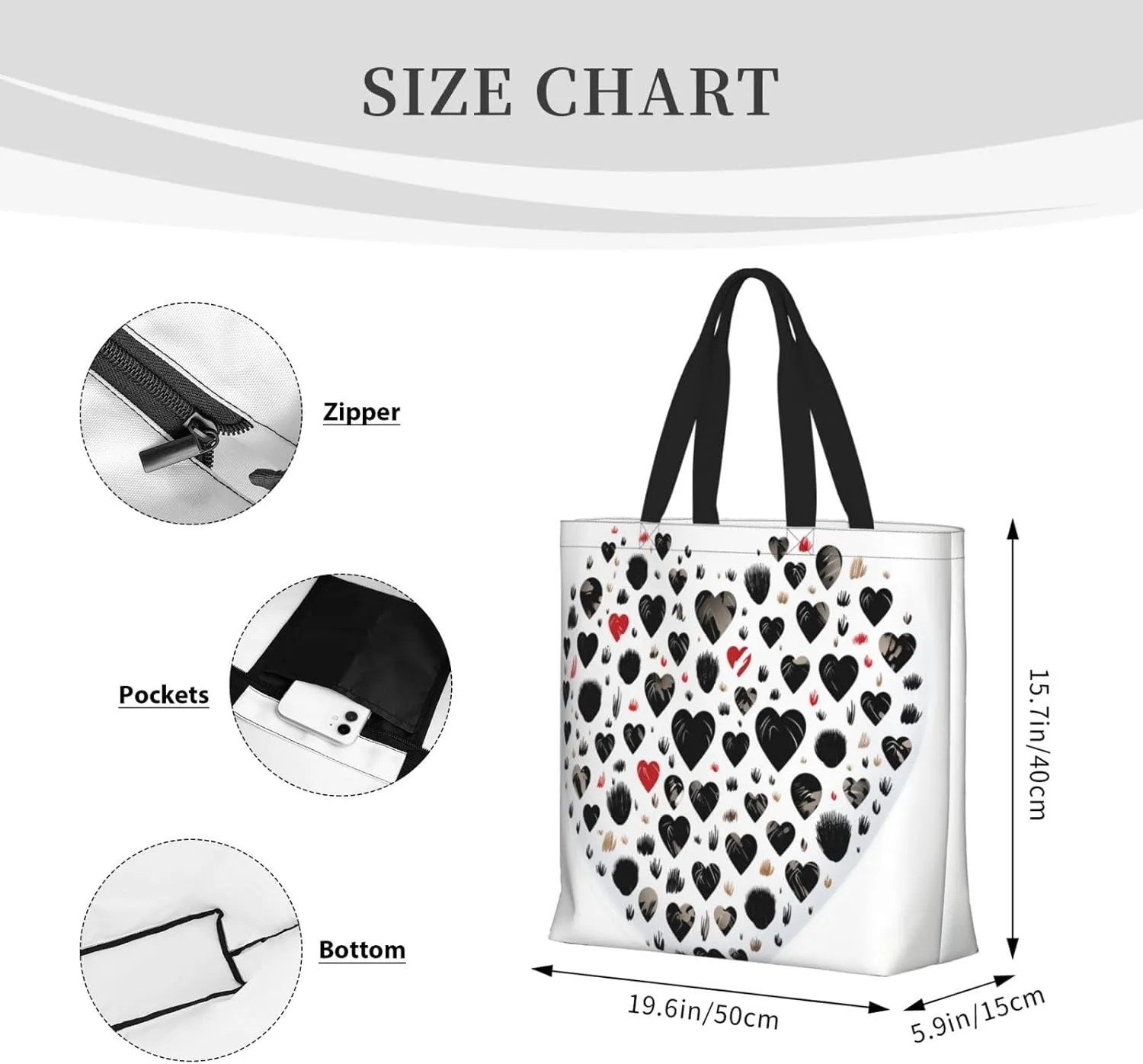 Tote Bag for Women Carefully Spelled with Love Shoulder Bag with Zipper Handbag Large Capacity Reusable Grocery Bag