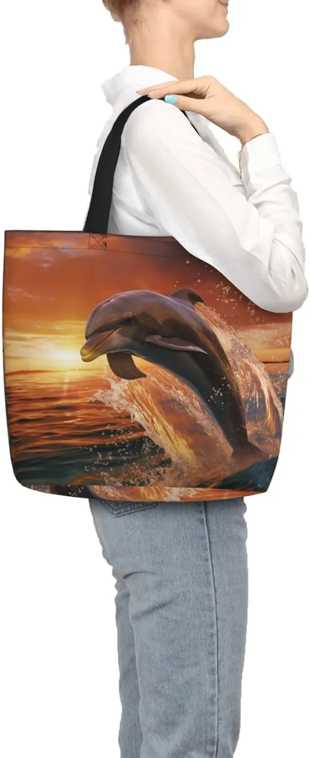 Tote Bag for Women Flowers and birds illustration Shoulder Bag with Zipper Handbag Large Capacity Reusable Grocery Bag