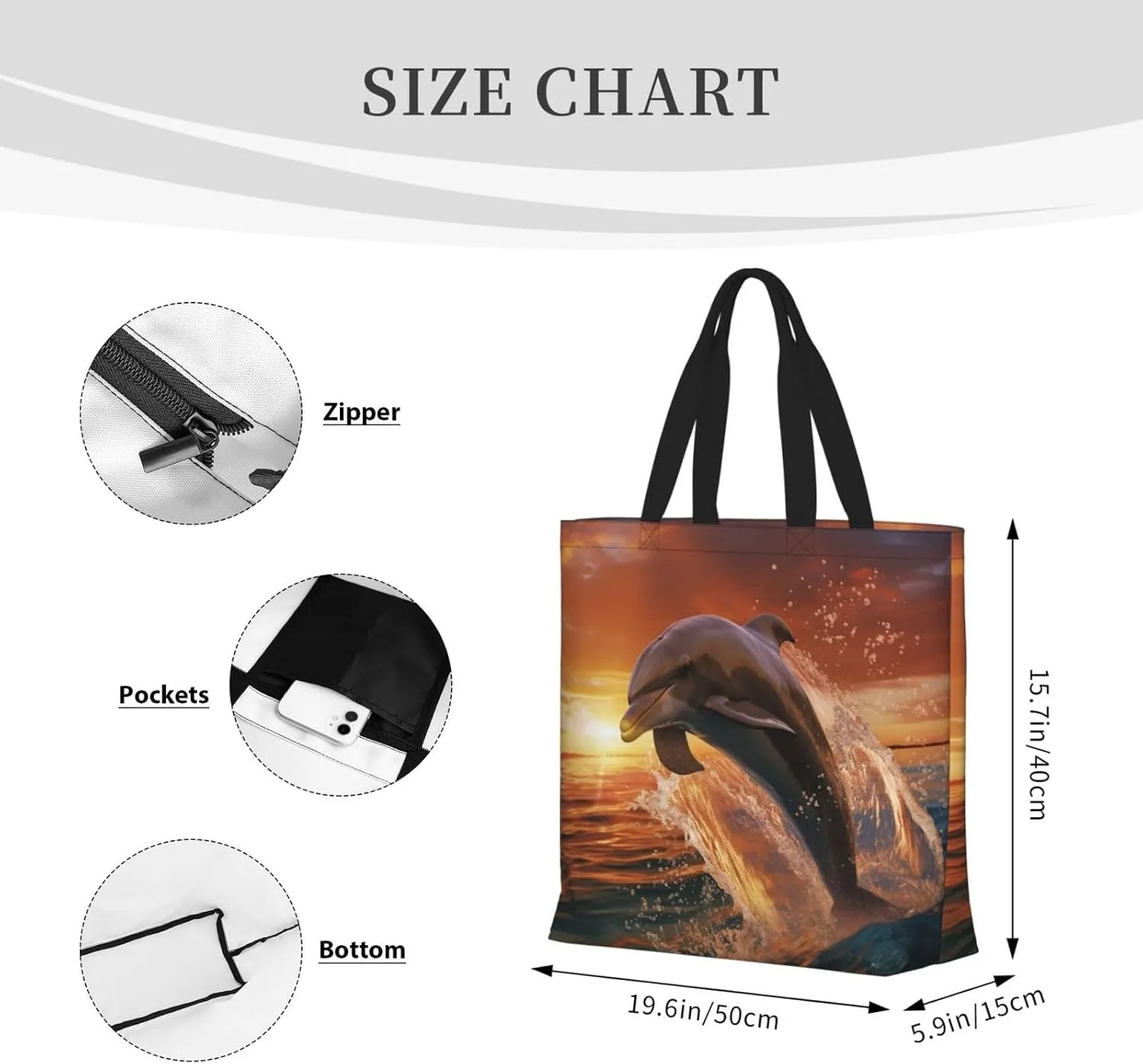 Tote Bag for Women Flowers and birds illustration Shoulder Bag with Zipper Handbag Large Capacity Reusable Grocery Bag