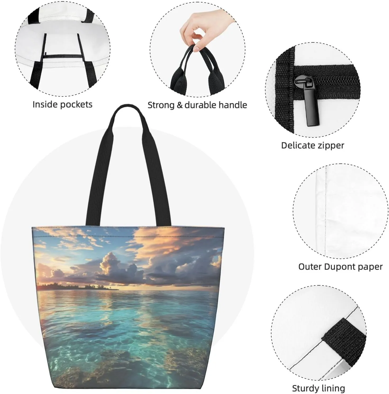 Tote Bag for Women Grocery Bag Reusable Shopping Bag Bird resting on branch Handbag Foldable Shoulder Bag