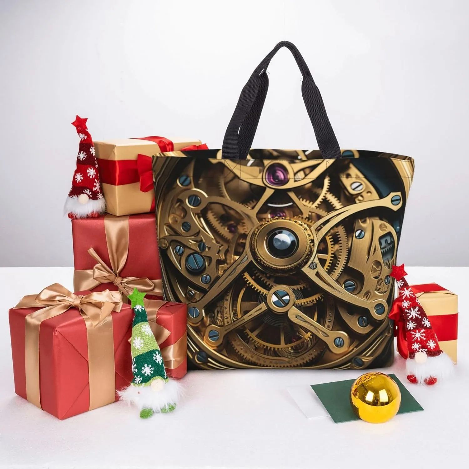 Tote Bag for Women Grocery Bag Reusable Shopping Bag Cool Steampunk Gears Handbag Foldable Shoulder Bag
