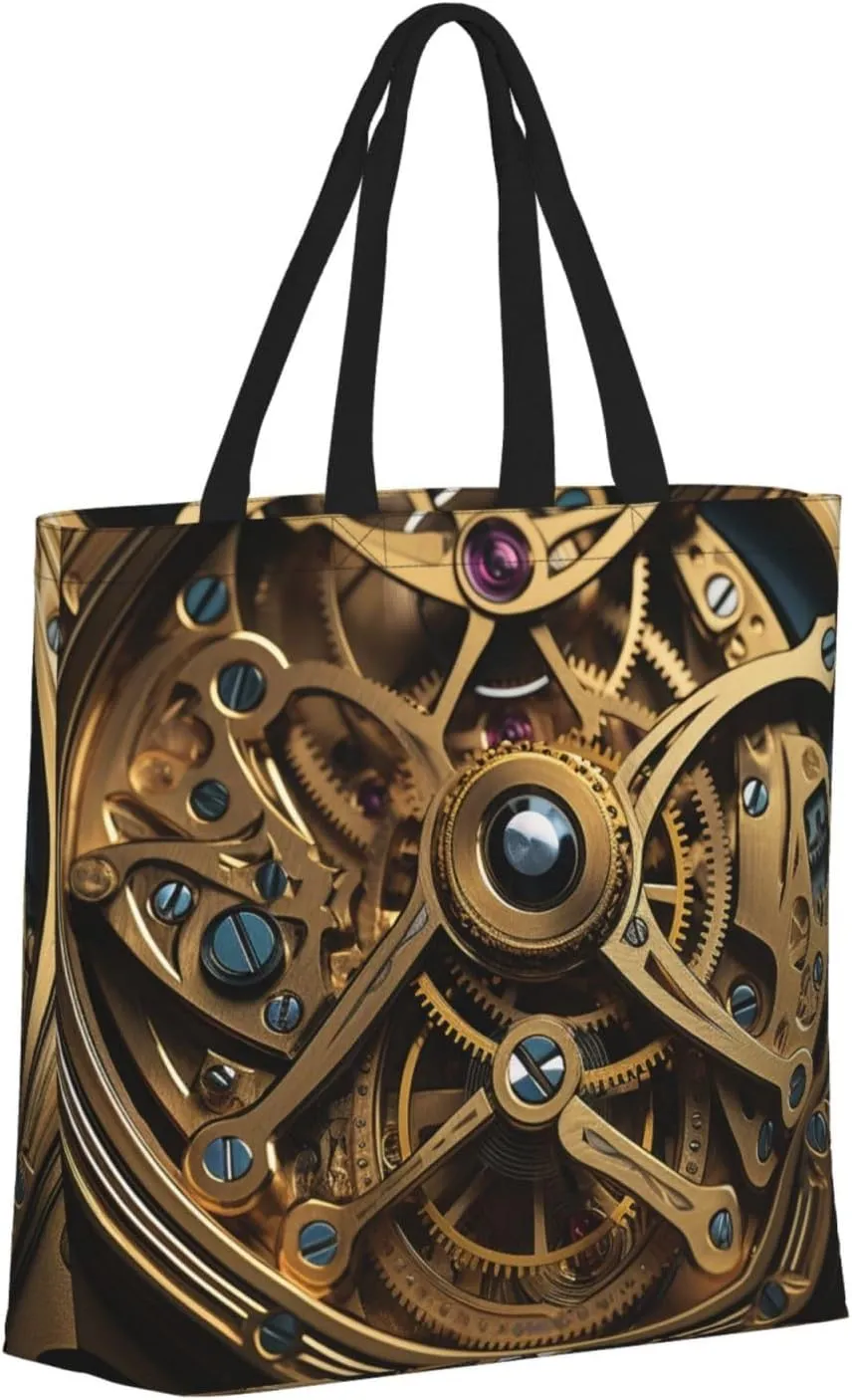Tote Bag for Women Grocery Bag Reusable Shopping Bag Cool Steampunk Gears Handbag Foldable Shoulder Bag