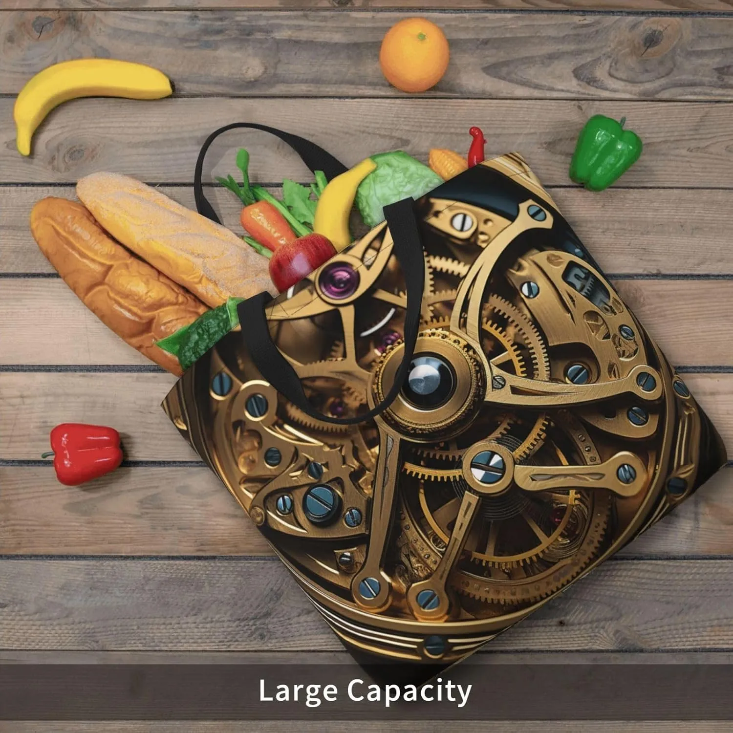 Tote Bag for Women Grocery Bag Reusable Shopping Bag Cool Steampunk Gears Handbag Foldable Shoulder Bag