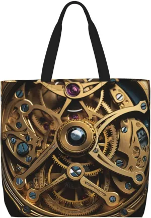 Tote Bag for Women Grocery Bag Reusable Shopping Bag Cool Steampunk Gears Handbag Foldable Shoulder Bag