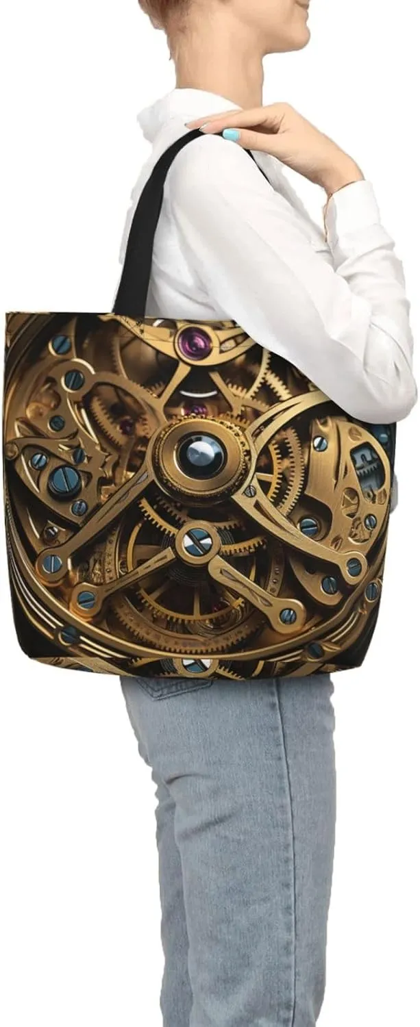 Tote Bag for Women Grocery Bag Reusable Shopping Bag Cool Steampunk Gears Handbag Foldable Shoulder Bag
