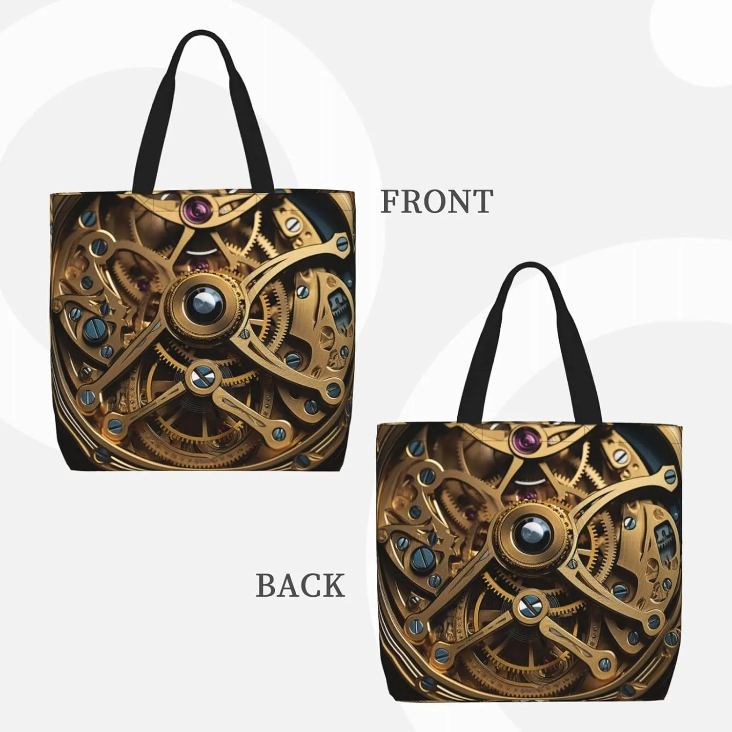 Tote Bag for Women Grocery Bag Reusable Shopping Bag Cool Steampunk Gears Handbag Foldable Shoulder Bag