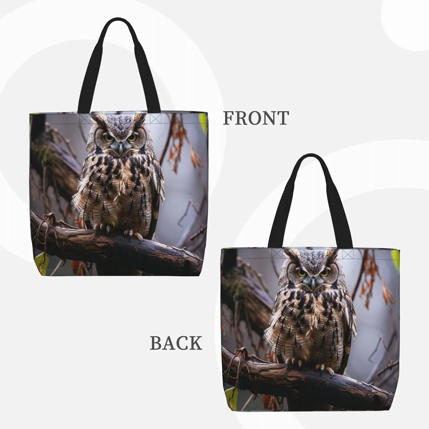 Tote Bag for Women Grocery Bag Reusable Shopping Bag Owl on a branch Handbag Foldable Shoulder Bag