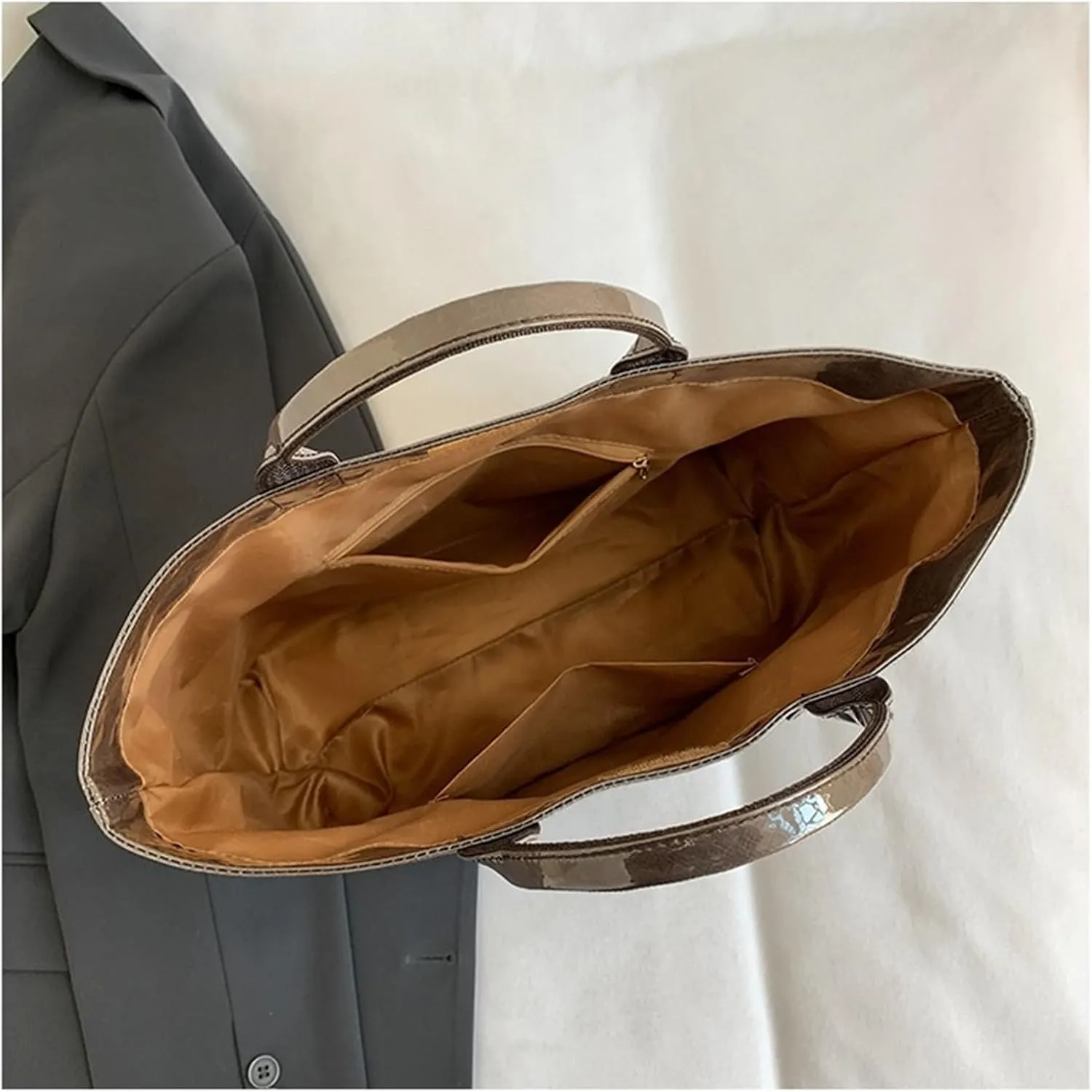 Tote Bag for Women Large Letters Print Handbags Kraft Paper Tote Bag Hobo Bags Clear Plastic PVCTote Bag for Work