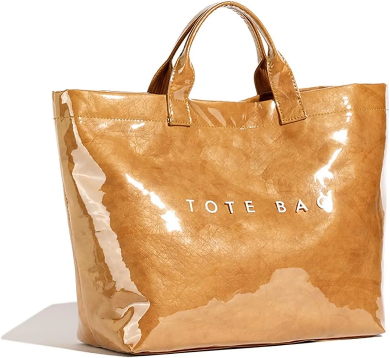 Tote Bag for Women Large Letters Print Handbags Kraft Paper Tote Bag Hobo Bags Clear Plastic PVCTote Bag for Work