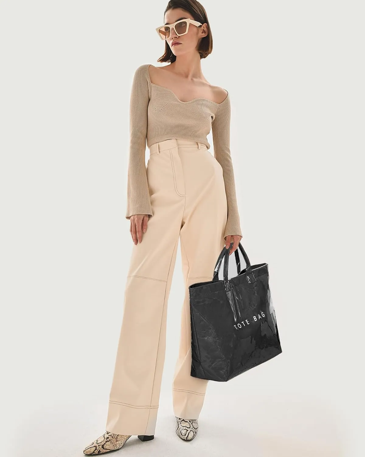 Tote Bag for Women Large PVC Tote Bag Plastic Handbag Letters Print Handbag Clear Hobo Bag