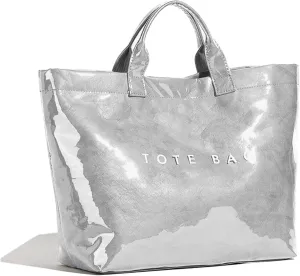 Tote Bag for Women Large PVC Tote Bag Plastic Handbag Letters Print Handbag Clear Hobo Bag
