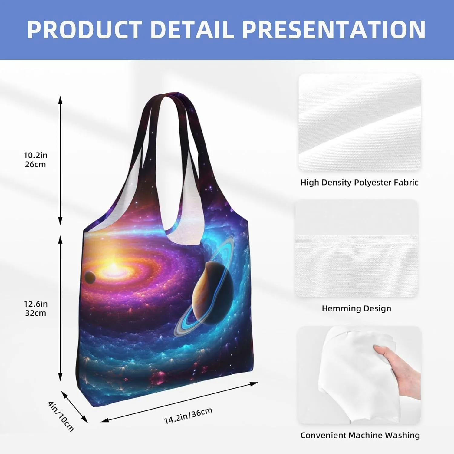 Tote Bag for Women Reusable Grocery Bag Canvas Shopping Bag Colorful Solar System Handbag Foldable Shoulder Bag