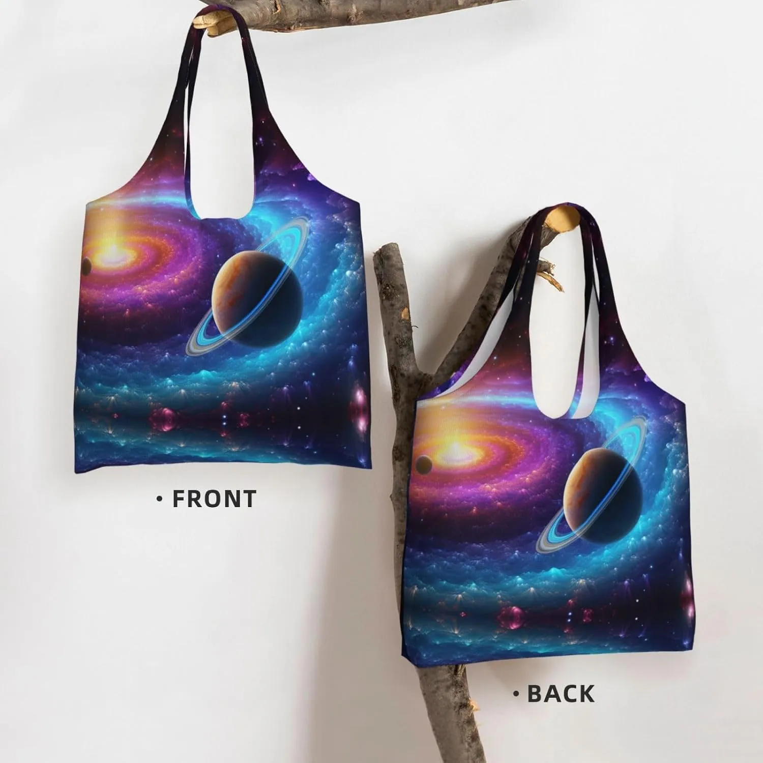 Tote Bag for Women Reusable Grocery Bag Canvas Shopping Bag Colorful Solar System Handbag Foldable Shoulder Bag