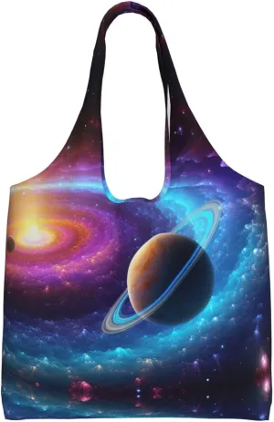 Tote Bag for Women Reusable Grocery Bag Canvas Shopping Bag Colorful Solar System Handbag Foldable Shoulder Bag