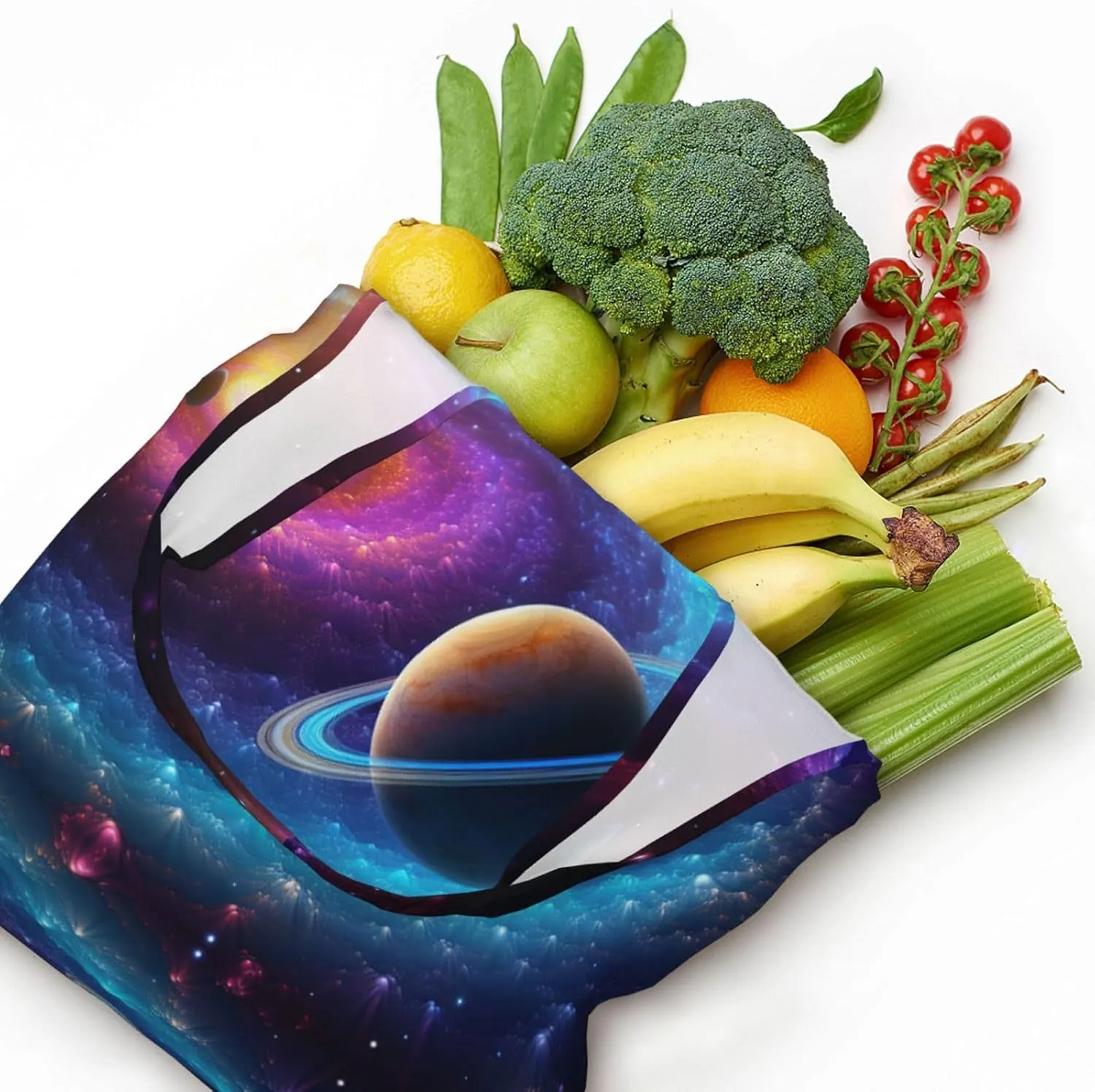 Tote Bag for Women Reusable Grocery Bag Canvas Shopping Bag Colorful Solar System Handbag Foldable Shoulder Bag