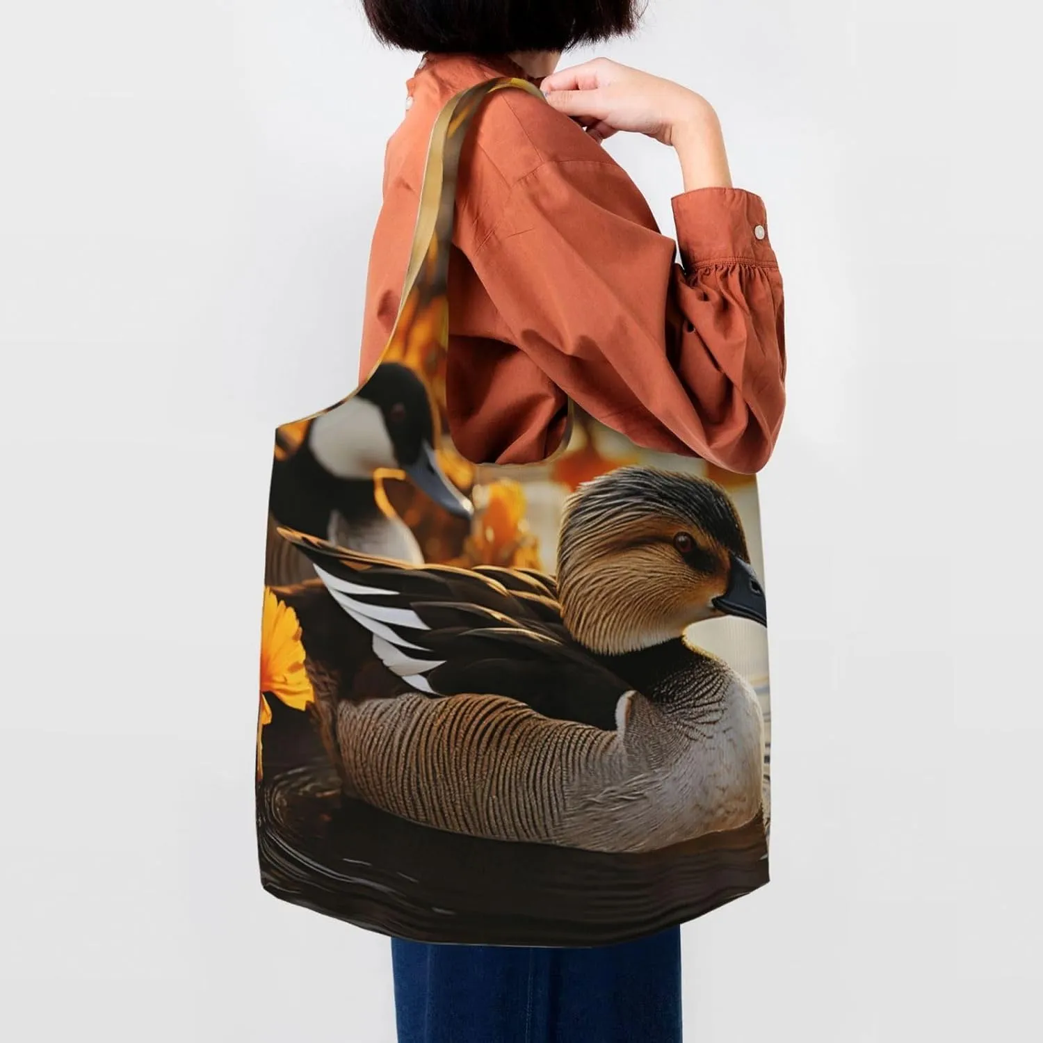 Tote Bag for Women Reusable Grocery Bag Canvas Shopping Bag Elephant white pattern Handbag Foldable Shoulder Bag