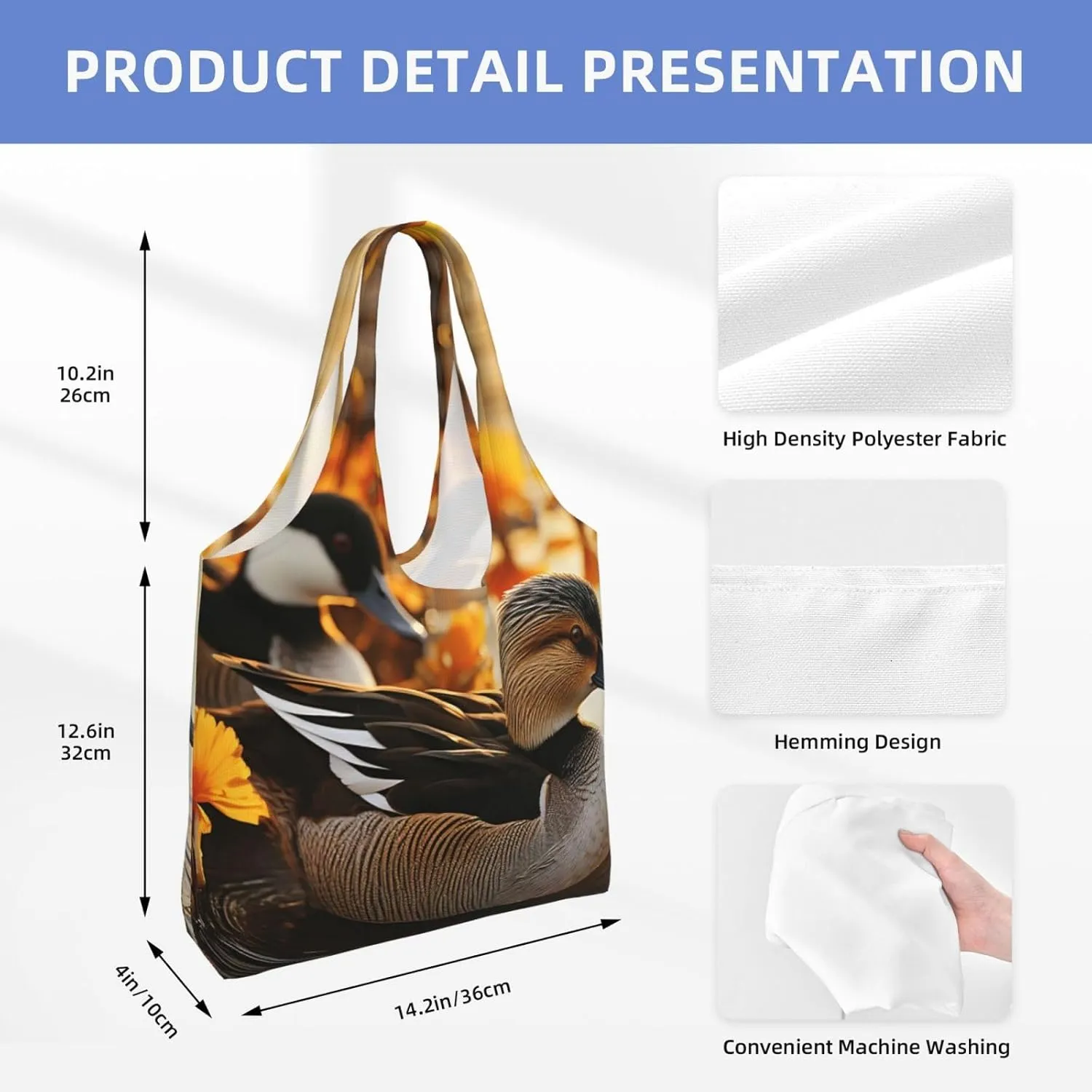 Tote Bag for Women Reusable Grocery Bag Canvas Shopping Bag Elephant white pattern Handbag Foldable Shoulder Bag